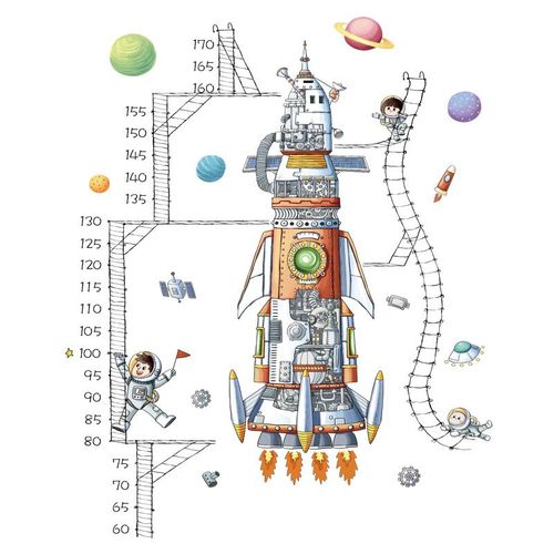 2 pièces de règle de mesure de la hauteur des astronautes du vaisseau spatial, mise en page de l'éducation précoce, autocollant de hauteur, chambre d'enfant, décoration murale de la maternelle