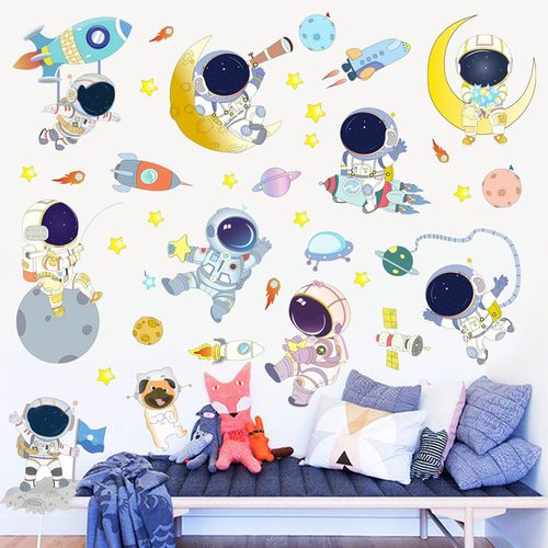 Dessin animé créatif Cosmos espace planète astronaute autocollant mural chambre d'enfants décoration murale PVC autocollant étanche