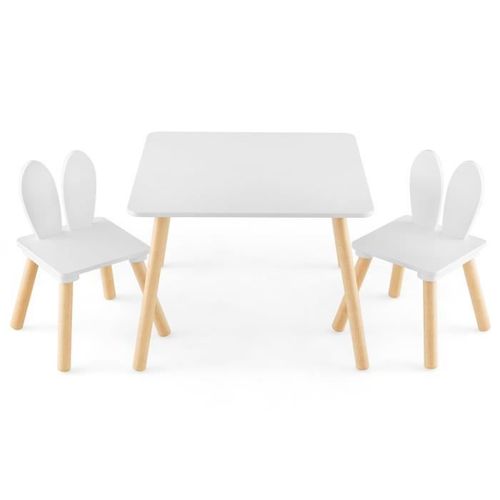 Costway Table Et 2 Chaises Enfants 3-6 Ans En Forme Lapin, Chaises Ergonomique Pour Pour Jouer Dessiner Manger Blanc