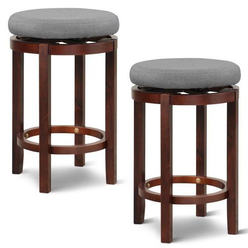 Costway Lot De 2 Tabourets De Bar Rond Pivotant 360°, Dia. 42 X 66 Cm, Assise Rembourrée, Charge 180 Kg, Design Classique, Gris