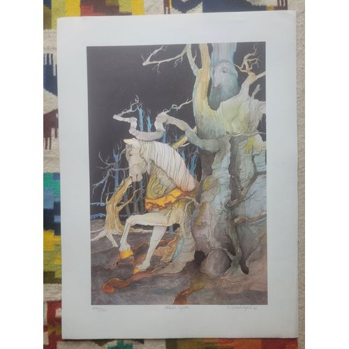 Lithographie De B. Quennehen L.B. : Arbre-Cheval. N° 66/ 150 Exemplaires, Signé Par L'artiste. Format : 48,5 X 70 Cm.