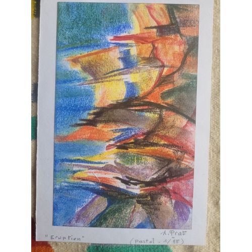 Lithographie De Albert Prat ( 1927/2009) : "Eruption". Pastel N° 1/85
