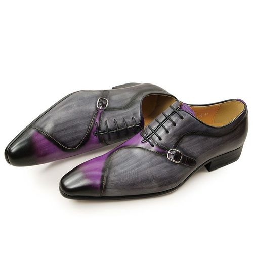 Chaussures Chaussures En Cuir Oxford Lacets Sur Le Côté Pour Hommeschaussures Formelles De Bureau Faites La Maingris Et Violetdocuments Assortismétalhaute Qualité
