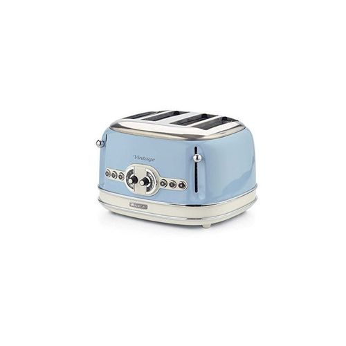 ARIETE Grille-pain 4 Fentes 1600W Ramasse-miettes Amovible Bleu Rétro