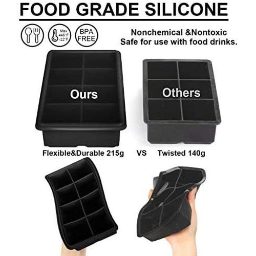 Bac à glaçons, lot de 2 grands moules à glaçons XXL en silicone de 5,1 cm  avec couvercles, pour whisky, cocktails et vin (noir) 