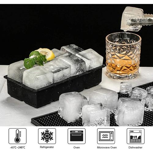 Bac à glaçons, lot de 2 grands moules à glaçons XXL en silicone de 5,1 cm  avec couvercles, pour whisky, cocktails et vin (noir) 