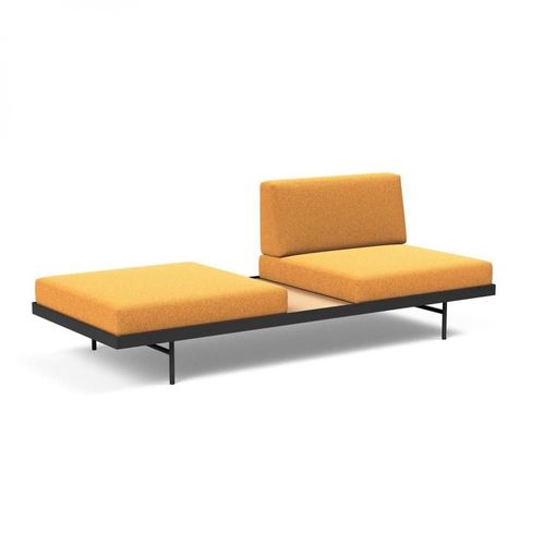 Canapé Convertible Lit Puri Tissu Bouclé Ocre Table Chêne