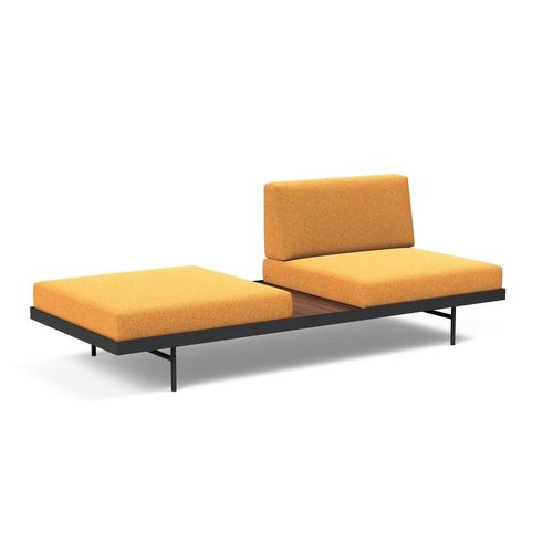 Canapé Convertible Lit Puri Tissu Bouclé Ocre Table Noyer