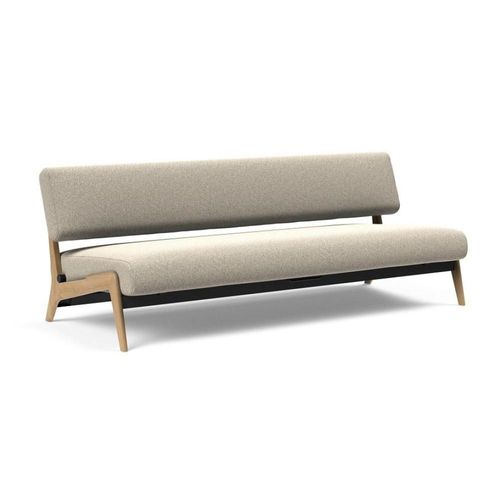 Canapé Convertible Lit De Repos Nolis Piétement Chêne Laqué Tissu Bouclé Beige