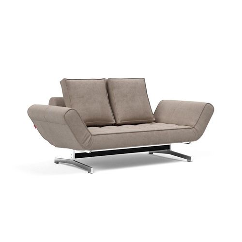 Canapé Design Ghia Chrome Tissu Cordufine Beige Convertible Lit 210*80cm