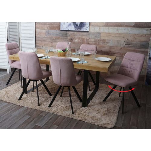 Lot De 6 Chaises De Salle À Manger Hwc-J69, Chaise De Cuisine, Pivotante Auto-Position, Velours   Rose