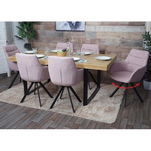 Lot De 6 Chaises De Salle À Manger Hwc-J69, Chaise De Cuisine Avec Accoudoirs, Pivotante Auto-Position, Velours   Rose