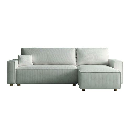 Canapé Convertible D'angle 4 Places Velours Côtelé Beige Cosy