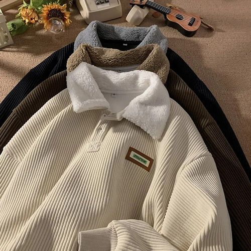Chemise À Manches Longues En Velours Côtelé Pour Hommes,Manteau Épais,Style Sourire,Style Hong Kong,Américains Décontractée,Col Polo,Automne,Hiver