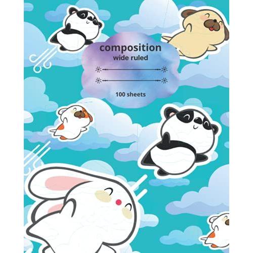 Composition Notebook: Cute Wide Ruled Panda Notebook For Girls | Cute Pandas With Animal Friends. Composition Notebook For Girls And Animal Lovers. 7.5 X 9.25 In. 100 Pages-Paperback.