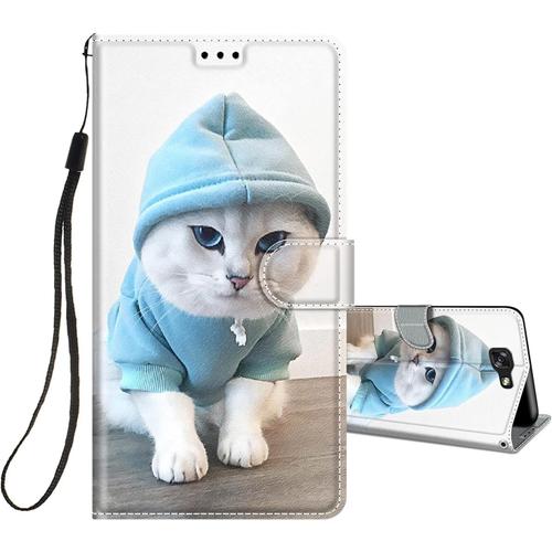 Coque Pour Samsung Galaxy A5 2017 Cuir A Rabat Etui Folio Portefeuille Pour Filles Femme Housse Cuir Fentes Pour Cartes Etui Antichoc 360 Degrés Cover Silicone Chaton Cool