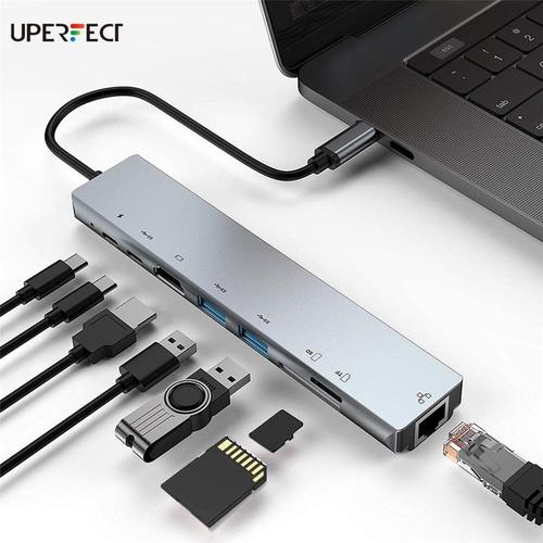 UExtend - HUB USB-C 8 en 1 multiport  pour adaptateur MacBook-Pro Type C Lecteur de carte SD multiport 4K HDMI USB 3.0 - DM019-8