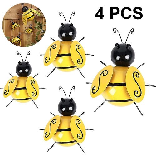 Lot de 4 sculptures murales d'abeilles en métal Décorations de jardin