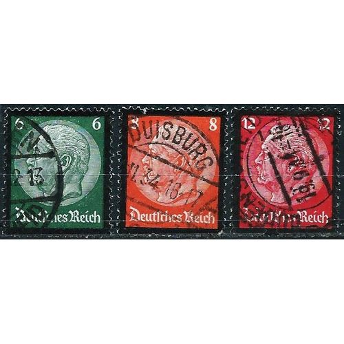 Allemagne, 3ème Reich 1934, Beaux Timbres Yvert 505 506 507, Mort Du Maréchal Hindenburg, Oblitérés, Tbe.