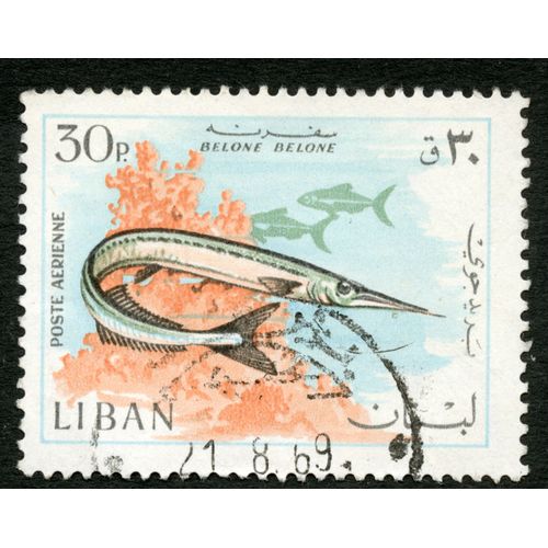 Timbre Oblitéré Liban, 30p, Poste Aérienne, Belone Belone