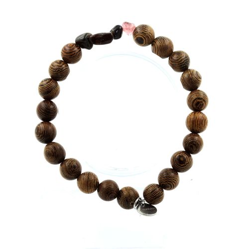 Bracelet Tourmaline Multicolore Du Brésil + Perles Bois 8 Mm. Fabriqué En France.