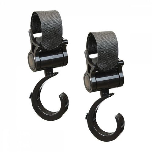 Monsieur Bébé - Lot De 2 Crochets Rotatifs Universels Pour Poussette - Baroud - Noir