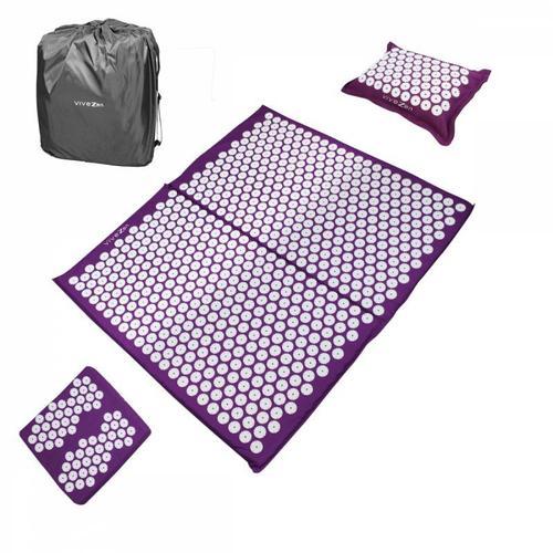 Vivezen ® Kit D'acupression, Tapis, Coussin Et Repose Pieds Avec Sac De Transport - Prune