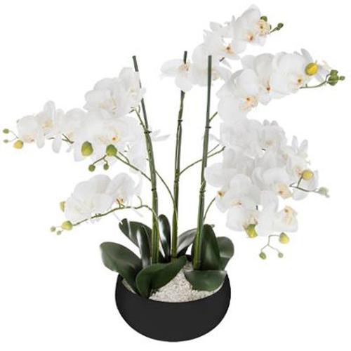 Fleur Artificielle Pot Ciment "Orchidée" 65cm Noir