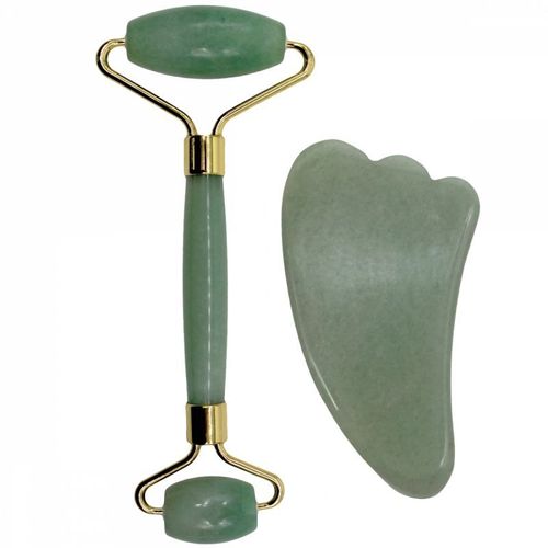 Vivezen - Rouleau De Massage En Pierre De Jade Et Gua Sha - Vert