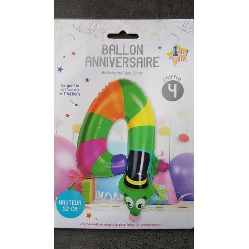 ballon anniversaire 52 cm , ballon chiffre 4 se gonfle à l'air ou hélium ,ballon