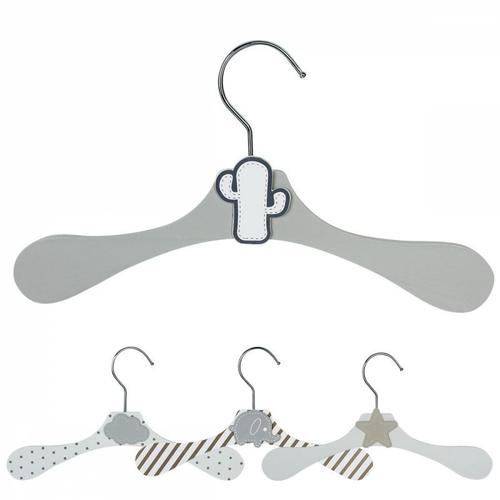 Monsieur Bébé - Lot De 50 Cintres En Bois 28 Cm Pour Bébé, Enfant Avec Crochet Pivotant - Cintre Gris Et Cactus Blanc