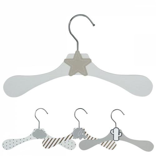 Monsieur Bébé - Lot De 50 Cintres En Bois 28 Cm Pour Bébé, Enfant Avec Crochet Pivotant - Cintre Blanc Et Étoile Beige