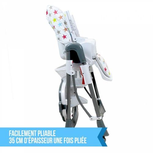 Chaise haute bébé pliable réglable hauteur dossier tablette - ptit stars  multicolore - Conforama