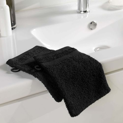 2 Gants De Toilette 15x21 Cm - 500g/Cm² - Noir Noir