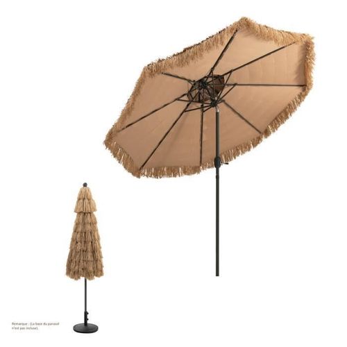 Costway Parasol En Paille 2,7m Pe Style Hawaïen Double Aération Système De Manivelle Manuel Inclinaison Réglable Avec 8 Baleines
