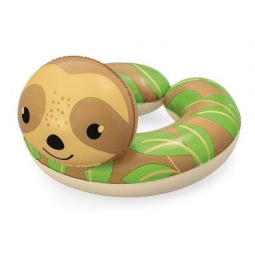 Bouee Tete D'animal Paresseux 50x46cm - Natation Enfant 3/6 Ans - Jeu Piscine, Mer, Plage, Eau - Set Gonflable Et Carte Animaux