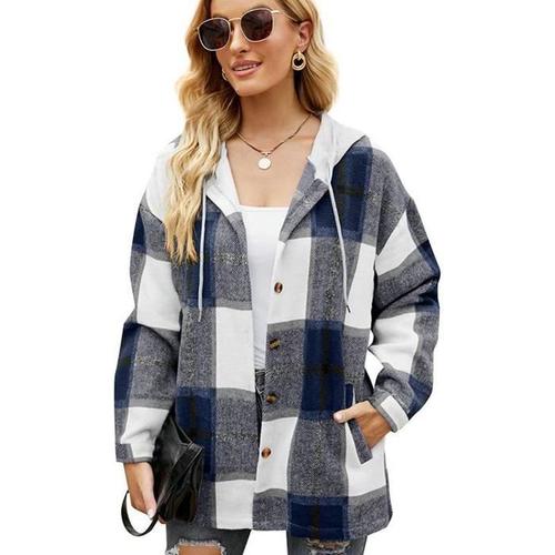 Femme Veste Chemise Carreaux Veste paisse Automne Hiver Hoodie