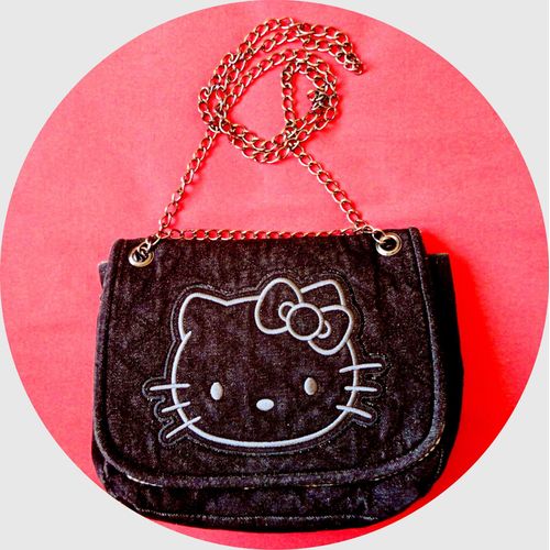 Sac jean noir brodé Hello Kitty, VICTORIA COUTURE