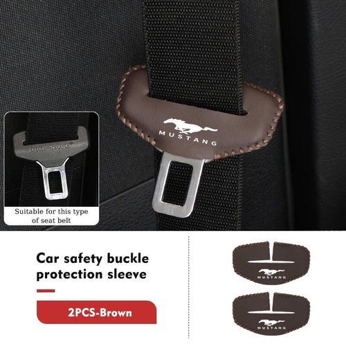 Ceinture De Sécurité De Voiture En Cuir Pour Mustang,Housse De Protection De Base,Grande Taille Universelle,Abri Léger,2 Pièces - Type A-Brown-2pcs