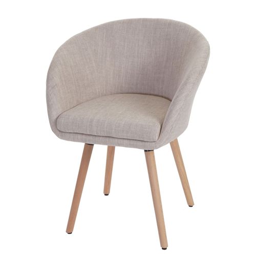 Chaise De Salle À Manger Cuisine Design Rétro Scandinave En Tissu Crème-Gris Pieds Bois Clair 04_0002377
