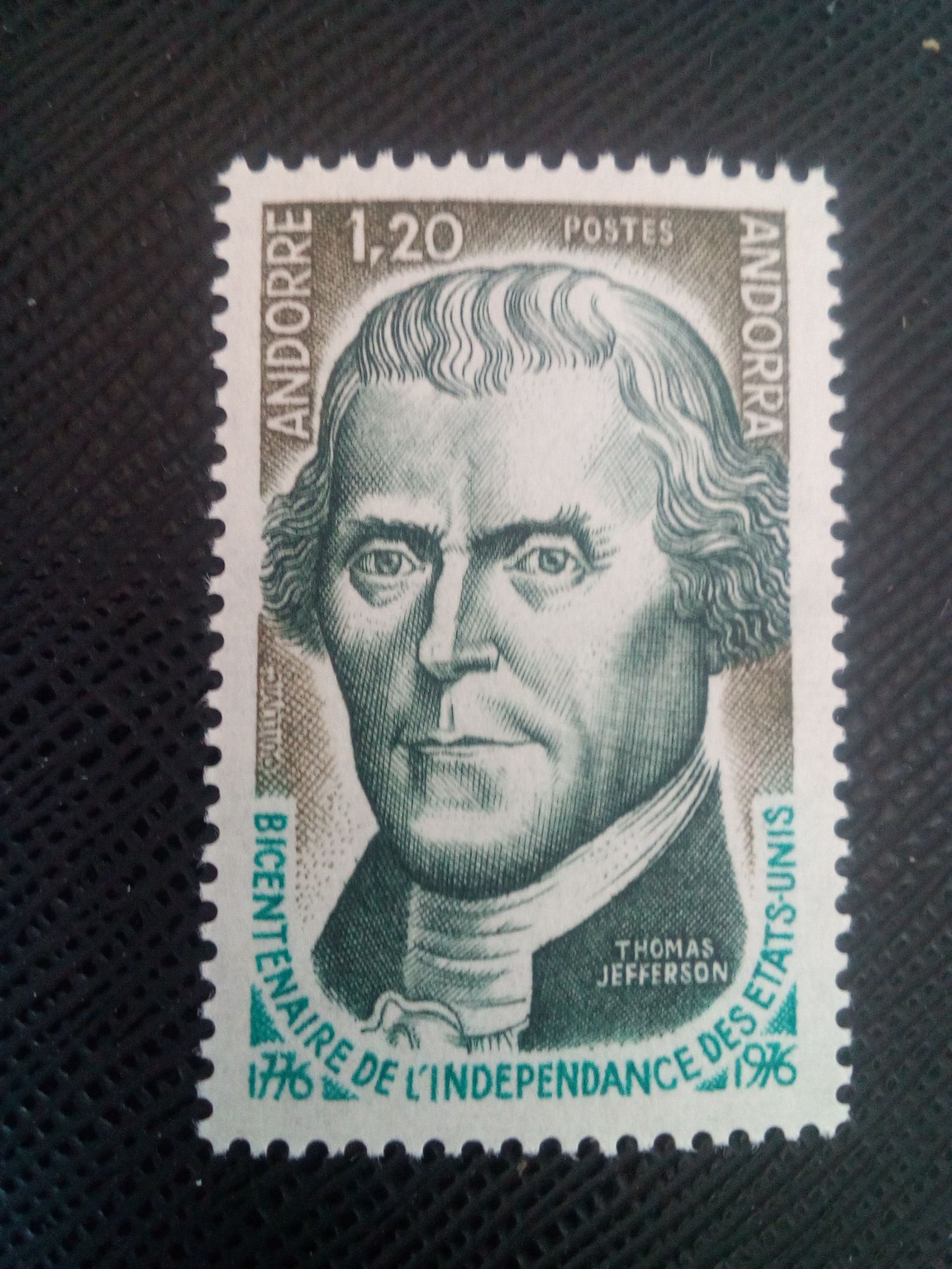 Timbre Andorre Y T 255 Thomas Jefferson (1743-1826), 3e Président 1976 ( 150607 )