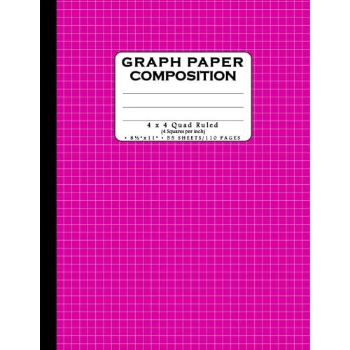 Quad Ruled Composition Notebook: 4 Squares Per Inch Graph Paper Notebook | 4 X 4 Grid / Squared Ruled Comp Book | 55 Sheets (110 Pages) - Large 8.5" X ... Drawing, Accounting, Etc. - Pink Cover