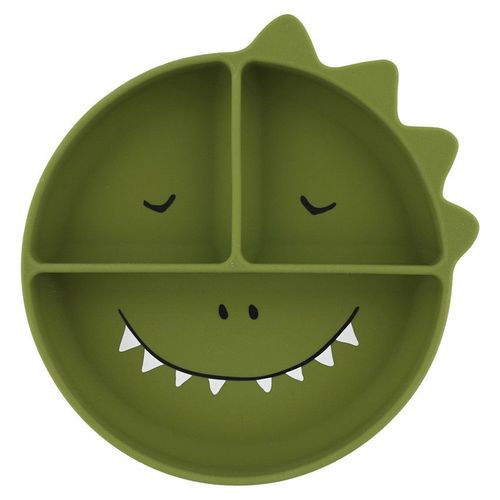Assiette Silicone Avec Ventouse Et Compartiments Mr Dino - Vert