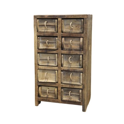 Commode 10 Tiroirs En Bois Recyclé 40 X 33 X 70 Cm