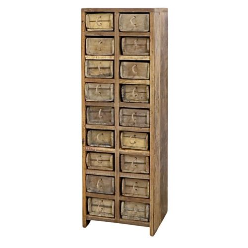 Commode 18 Tiroirs En Bois Recyclé Antique Marron 39 X 34 X 122 Cm