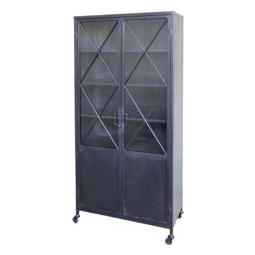 Armoire Vitrine Sur Roues En Fer Forgé Noir Antique 76 X 35.5 X 160 Cm