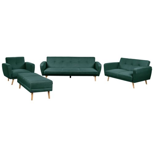 Ensemble Canapés Et Fauteuil En Tissu Vert 6 Places Avec Pouf Florli