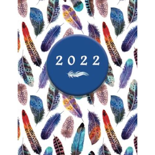 2022 Planner Weekly And Monthly: January To December With Quotes, Blank Note Pages, Organizer, Agenda, Holidays, Goals, Intentions, And Gratitude, Colorful Feathers