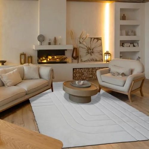 DOUCEUR LIGNES - Tapis à relief confort lignes extra-doux blanc 160x230