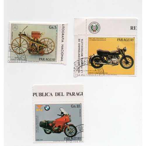 Paraguay- Lot De 3 Timbres Oblitérés- Motocycles